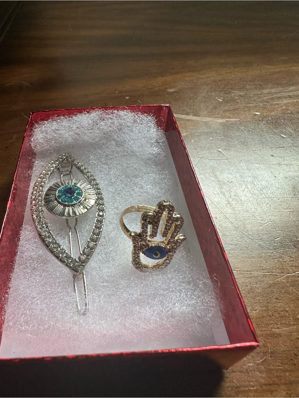 Spiritual Protection Duo: Pavé All-Seeing Eye Hair Barrette & Jeweled Hamsa Ring - Picture 3 of 6